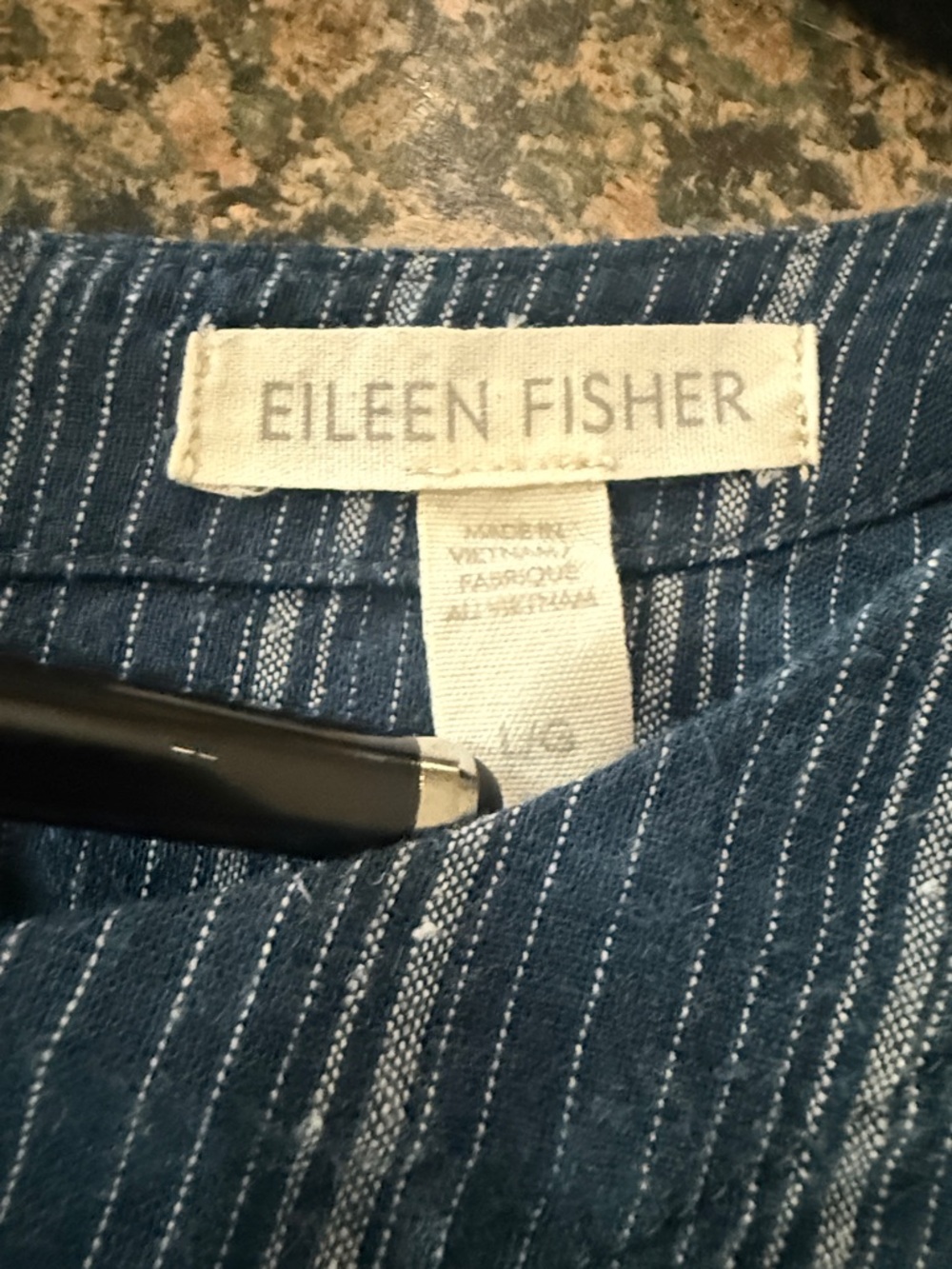 Eileen Fisher Hemp/Organic Cotton Navy Blue Pinstripe Top Lagenlook Womens Large - Picture 3 of 6